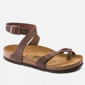 Birkenstock Yara Brown Leather Ankle Strap Sandals - EU 38